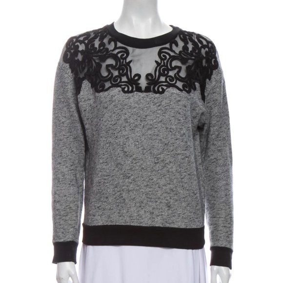 ✨SOLD✨ Sandro Grey Sweatshirt with Sheer Lace Neckline - Picture 1 of 5